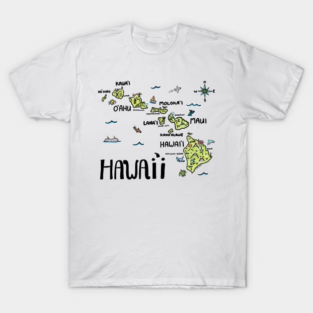 Hawaii Illustrated Map Color T-Shirt by Claire Lordon